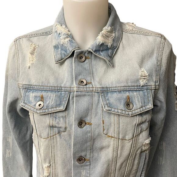 CI SONO DENIM COLLECTION light washed distressed denim jacket cotton sz S NEW !! - Picture 2 of 10